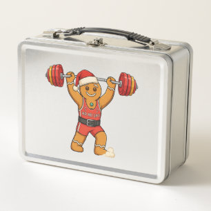 Gingerbread Weightlifter Christmas 2026 Holiday F Metal Lunch Box