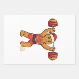 Gingerbread Weightlifter Christmas 2026 Holiday F Wrapping Paper Sheet