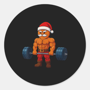 Gingerbread Weightlifting Fitness Gym Workout Chri Classic Round Sticker
