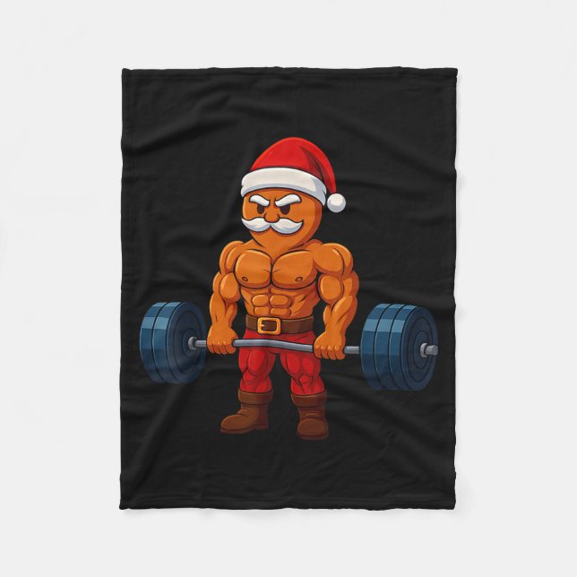 Gingerbread Weightlifting Fitness Gym Workout Chri Fleece Blanket (Front)