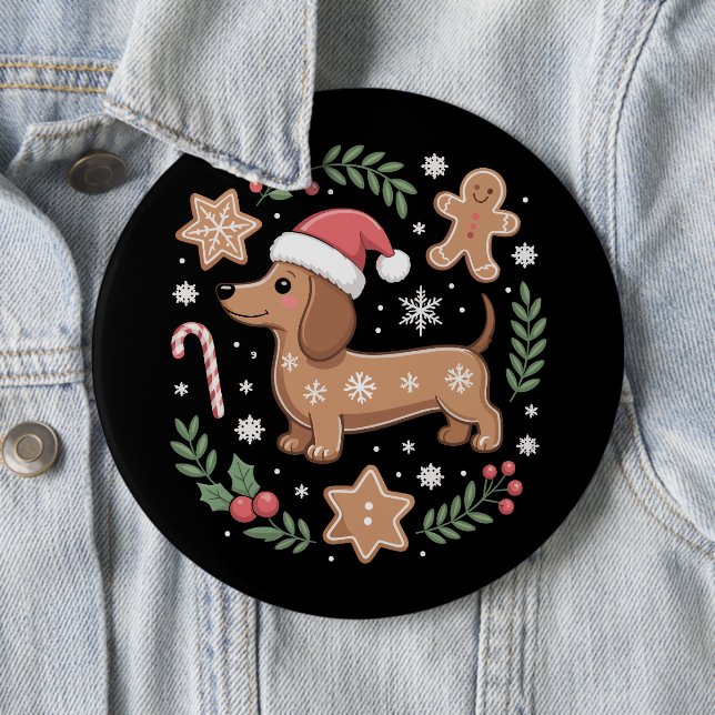 Gingerbread Weiner Dog Lover Dachshund Christmas  6 Cm Round Badge (In Situ)