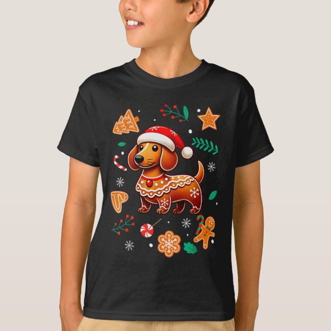 Gingerbread Weiner Dog Lover Dachshund Christmas C T-Shirt (Front)