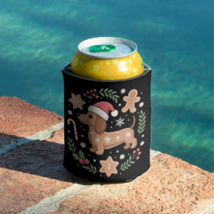 Gingerbread Weiner Dog Lover Dachshund Christmas Can Cooler