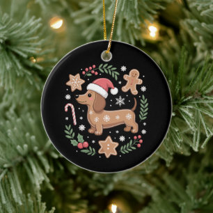 Gingerbread Weiner Dog Lover Dachshund Christmas Ceramic Tree Decoration