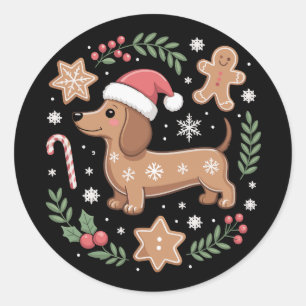Gingerbread Weiner Dog Lover Dachshund Christmas Classic Round Sticker