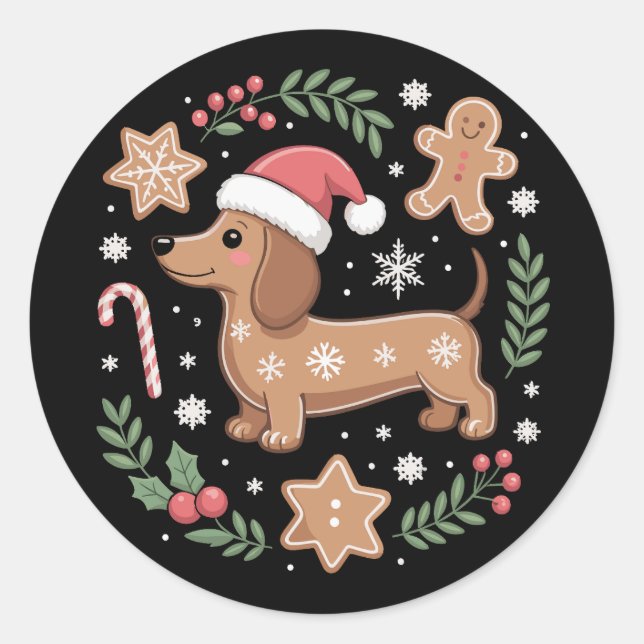Gingerbread Weiner Dog Lover Dachshund Christmas  Classic Round Sticker (Front)