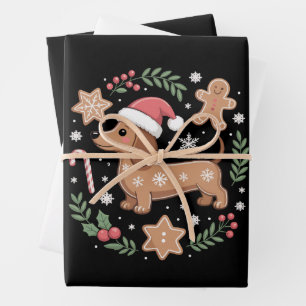 Gingerbread Weiner Dog Lover Dachshund Christmas  Wrapping Paper Sheet