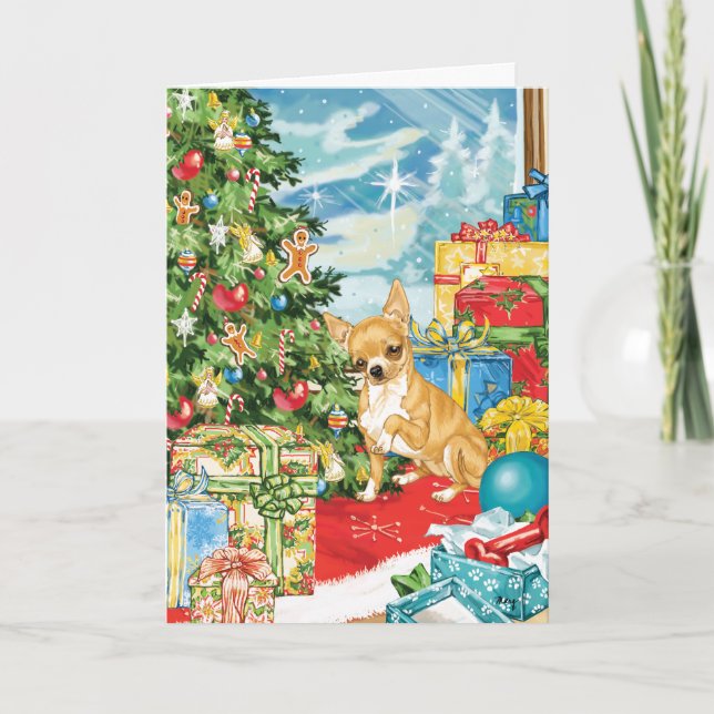 Gingerbread Wishes Chihuahua Christmas Art Holiday Card (Front)