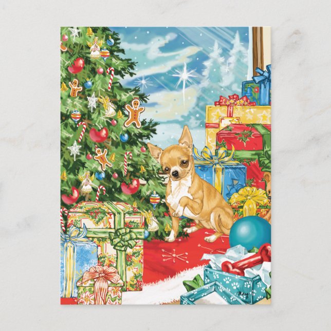 Gingerbread Wishes Chihuahua Christmas Art Holiday Postcard (Front)
