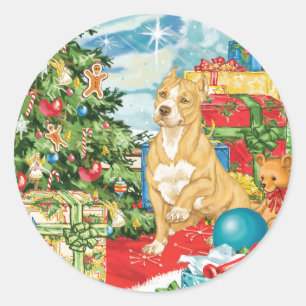 Gingerbread Wishes Pit Bull Terrier Christmas Art Classic Round Sticker