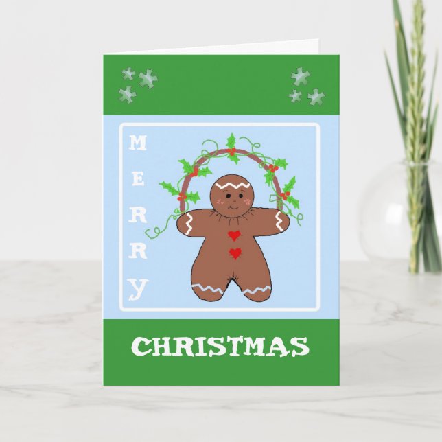 Gingerbread with Holly Greetings Holiday Card (Front)