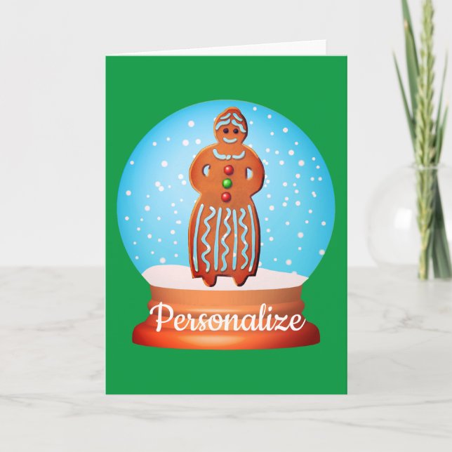 Gingerbread woman cookie snow globe card (Front)