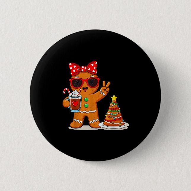 Gingerbread Women Drinking Coffee Christmas Tree C 6 Cm Round Badge (Front)