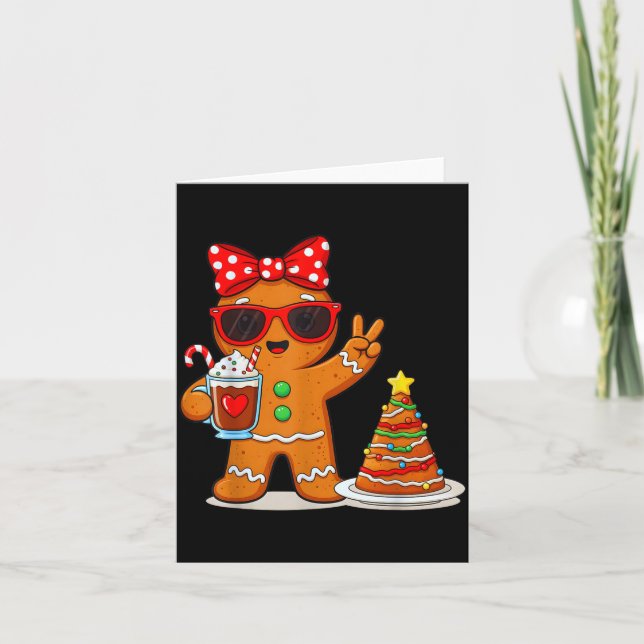 Gingerbread Women Drinking Coffee Christmas Tree C Card (Front)