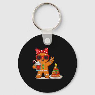 Gingerbread Women Drinking Coffee Christmas Tree C Key Ring