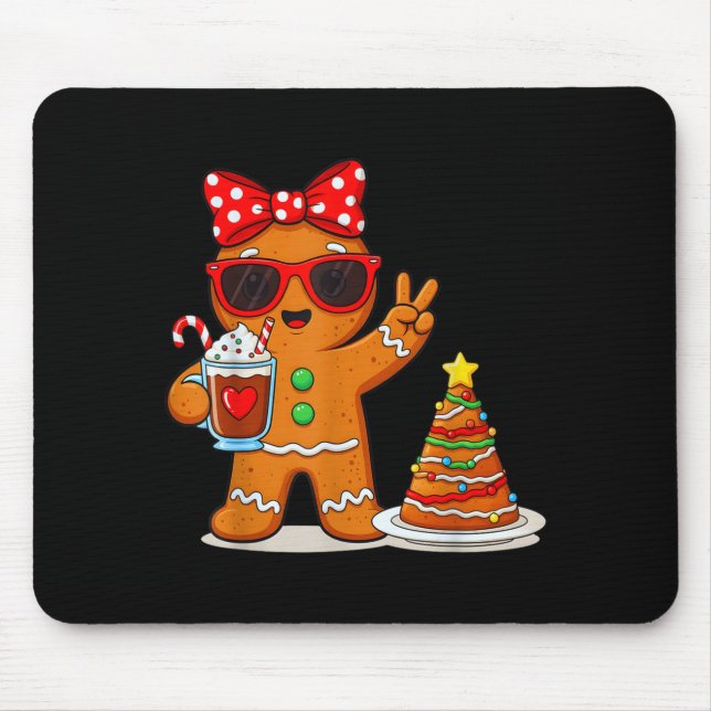Gingerbread Women Drinking Coffee Christmas Tree C Mouse Mat (Front)