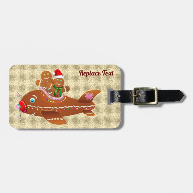 Gingerbread Xmas Aeroplane Cartoon Luggage Tag (Front Horizontal)