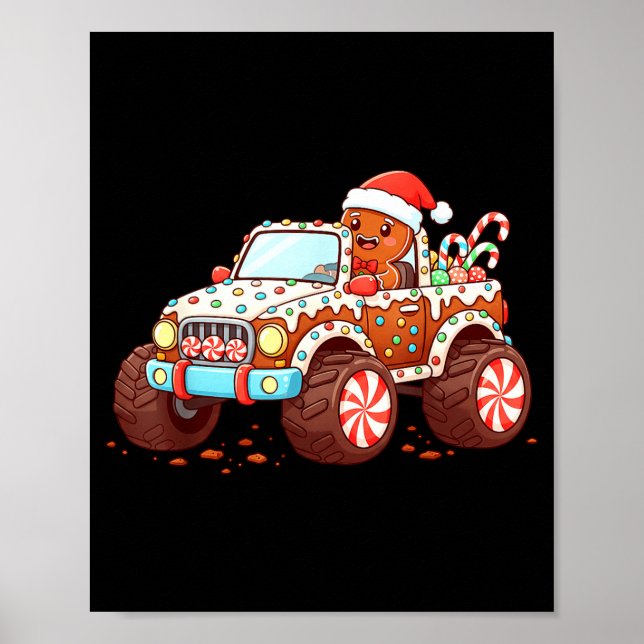 Gingerbread Xmas Candy Truck Funny Christmas Bakin Poster (Front)