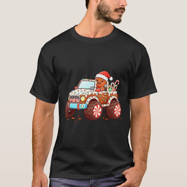 Gingerbread Xmas Candy Truck Funny Christmas Bakin T-Shirt (Front)