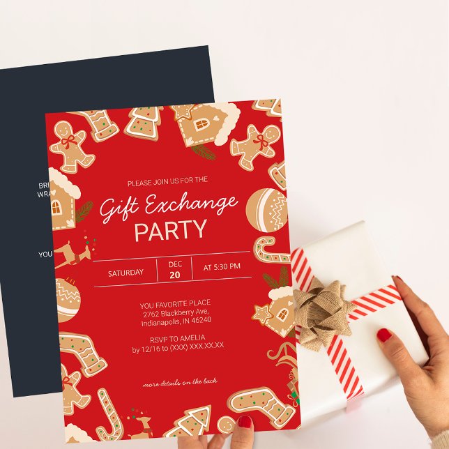 Gingerbread Xmas Gift Exchange Holiday Party Invitation (Gingerbread Xmas Gift Exchange Holiday Party Invitation)