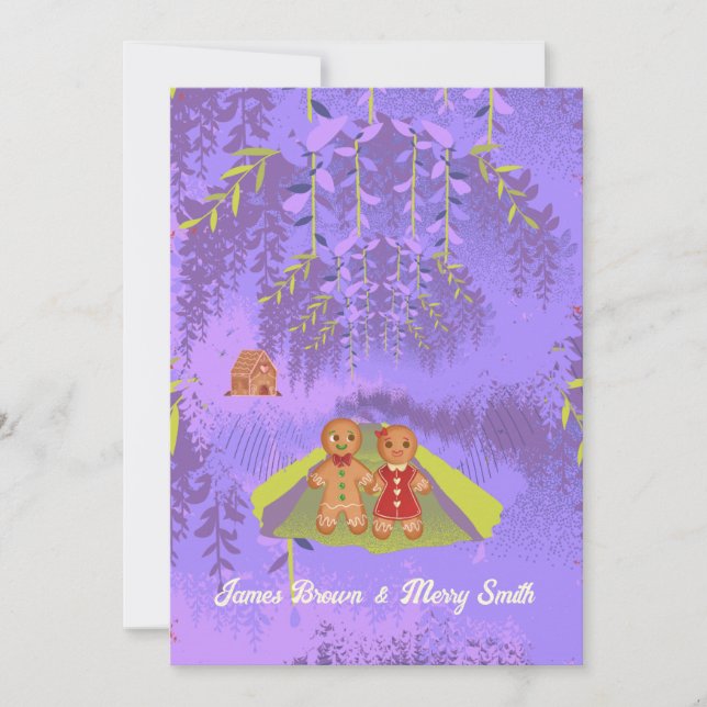 Gingerbreads in Love on way Purple forest Wedding Invitation (Front)