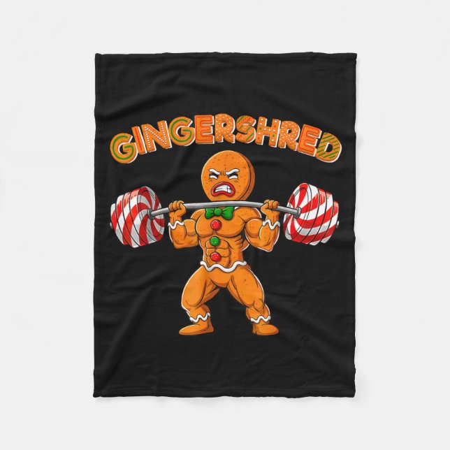 Gingershred Bodybuilder Funny Gingerbread Man Weig Fleece Blanket (Front)