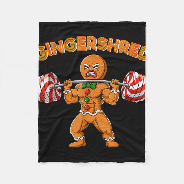 Gingershred Bodybuilder Funny Gingerbread Man Weig Fleece Blanket (Front)
