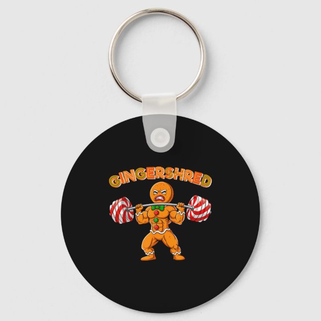 Gingershred Christmas Gingerbread Man Gym Bodybuil Key Ring (Front)