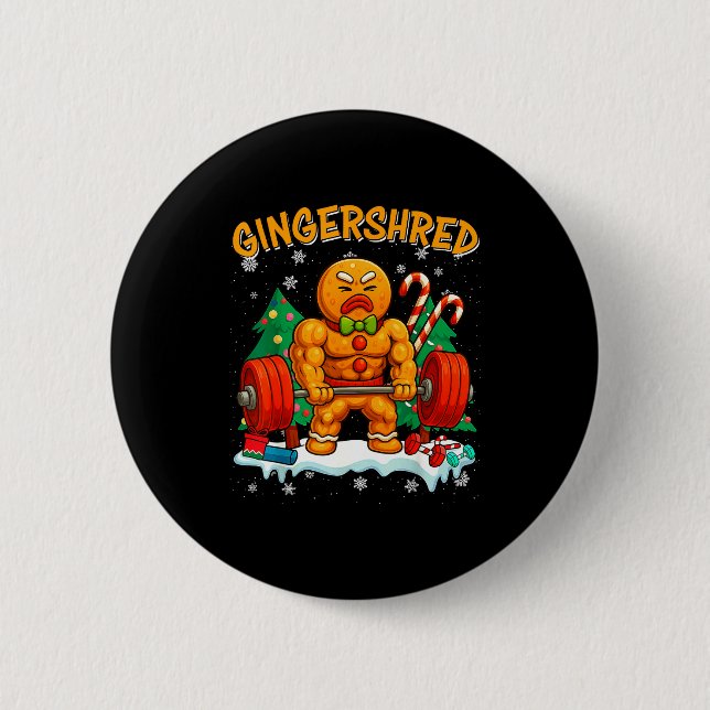 Gingershred Funny Gingerbread Man Gym Bodybuilding 6 Cm Round Badge (Front)
