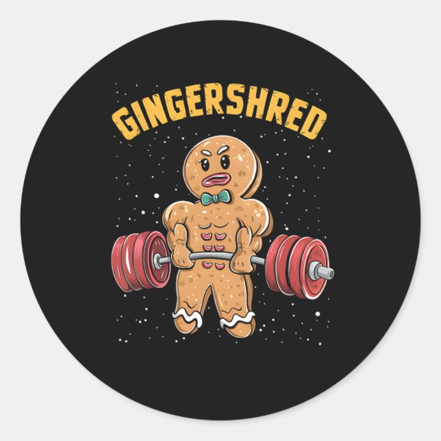 Gingershred Funny Gingerbread Man Gym Bodybuilding Classic Round Sticker (Front)