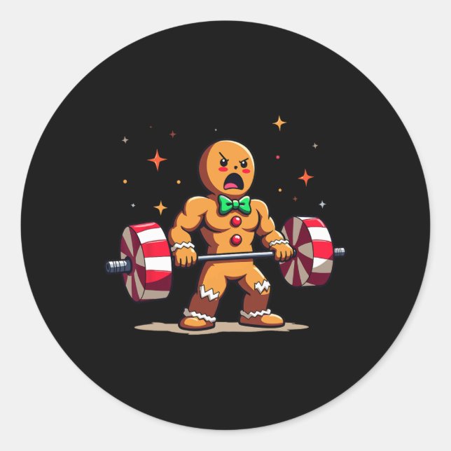 Gingershred Funny Gingerbread Man Gym Bodybuilding Classic Round Sticker (Front)