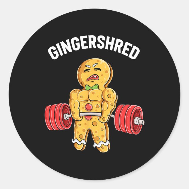 Gingershred Funny Gingerbread Man Gym Bodybuilding Classic Round Sticker (Front)