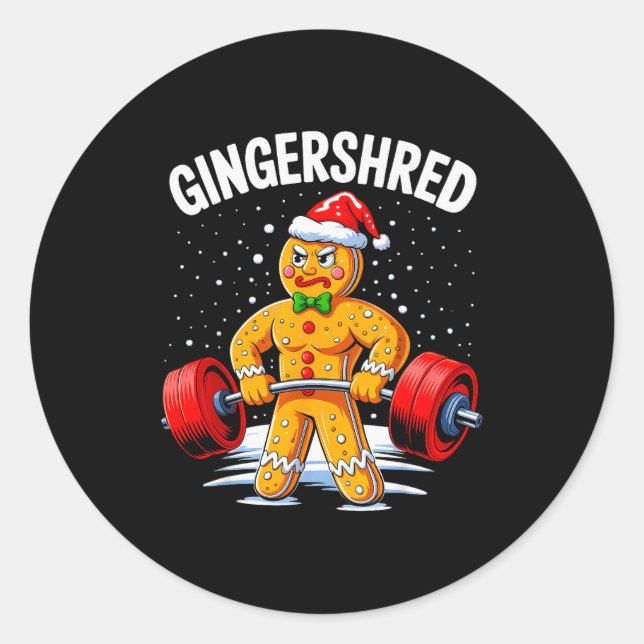 Gingershred Funny Gingerbread Man Gym Bodybuilding Classic Round Sticker (Front)