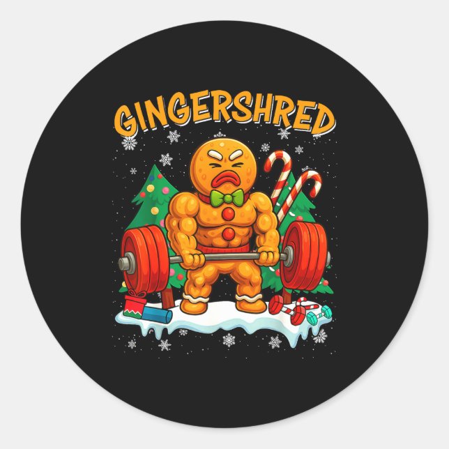 Gingershred Funny Gingerbread Man Gym Bodybuilding Classic Round Sticker (Front)