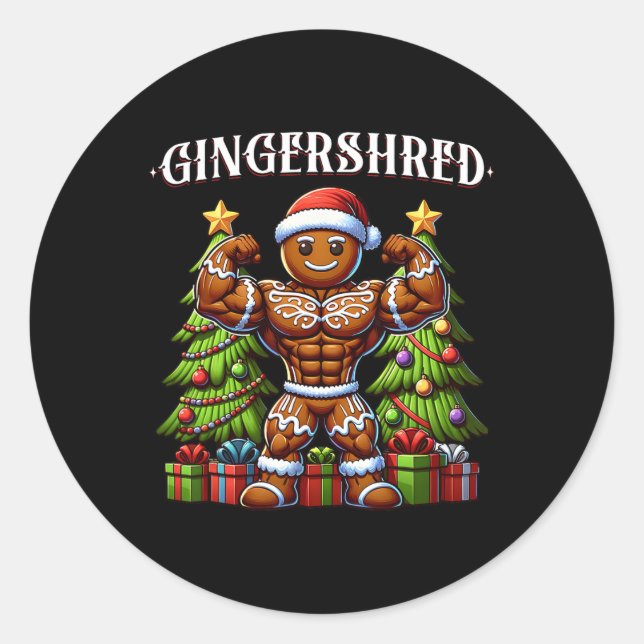 Gingershred Funny Gingerbread Man Gym Bodybuilding Classic Round Sticker (Front)