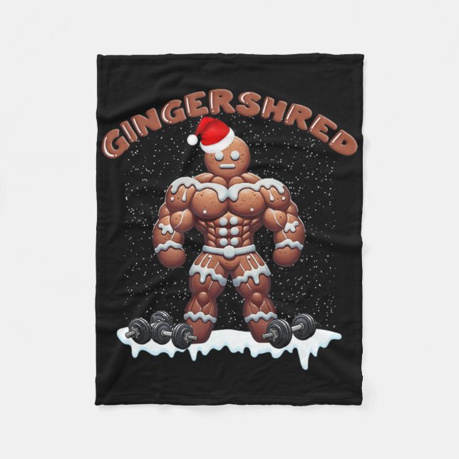 Gingershred Funny Gingerbread Man Gym Bodybuilding Fleece Blanket (Front)
