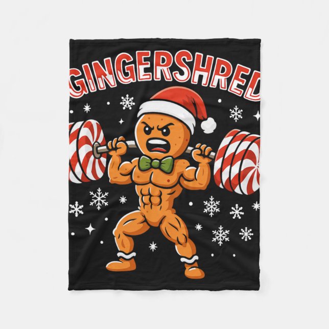 Gingershred Funny Gingerbread Man Gym Bodybuilding Fleece Blanket (Front)