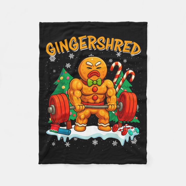 Gingershred Funny Gingerbread Man Gym Bodybuilding Fleece Blanket (Front)
