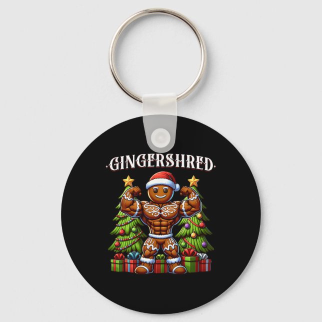 Gingershred Funny Gingerbread Man Gym Bodybuilding Key Ring (Front)