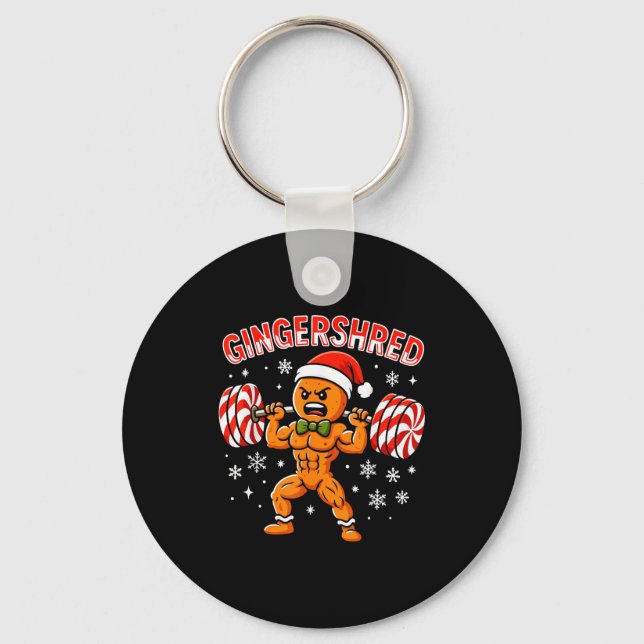 Gingershred Funny Gingerbread Man Gym Bodybuilding Key Ring (Front)
