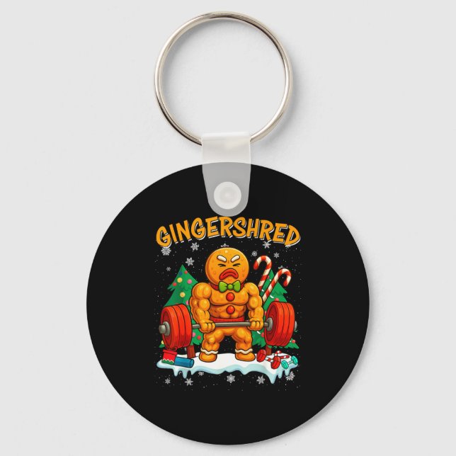 Gingershred Funny Gingerbread Man Gym Bodybuilding Key Ring (Front)