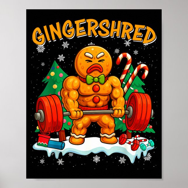 Gingershred Funny Gingerbread Man Gym Bodybuilding Poster (Front)