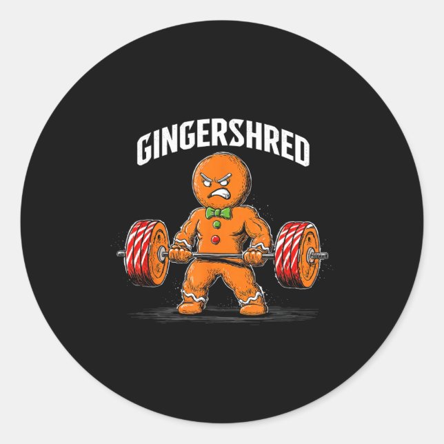 Gingershred Gingerbread Christmas Workout Gym Ging Classic Round Sticker (Front)
