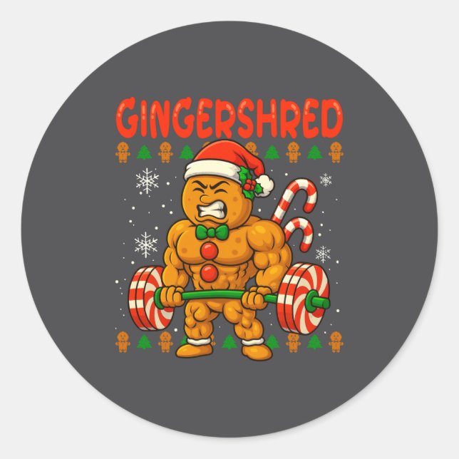 Gingershred Gingerbread Lifting Funny Christmas Gy Classic Round Sticker (Front)
