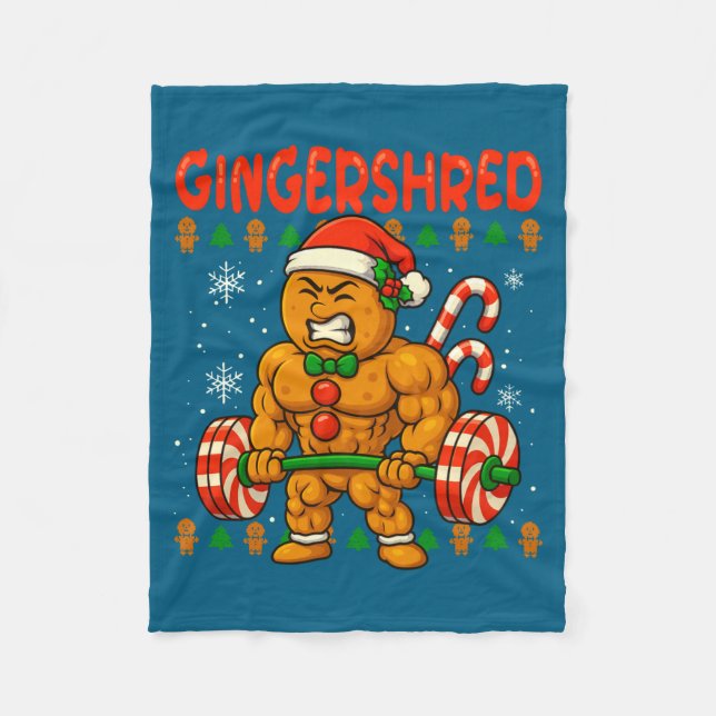 Gingershred Gingerbread Lifting Funny Christmas Gy Fleece Blanket (Front)