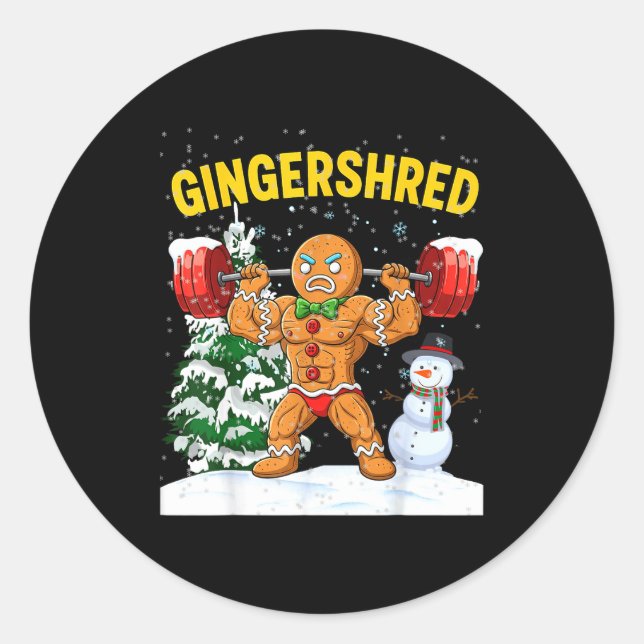 Gingershred Gingerbread Man Bodybuilding Christmas Classic Round Sticker (Front)