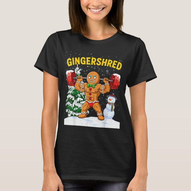 Gingershred Gingerbread Man Bodybuilding Christmas T-Shirt (Front)