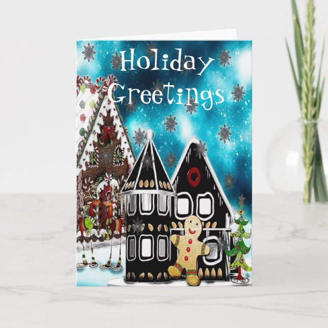 GingerVille Christmas Folk Art Greetings or GIFT Holiday Card (Front)