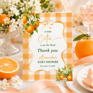Gingham A Little Cutie Orange Baby Shower Thank You Card