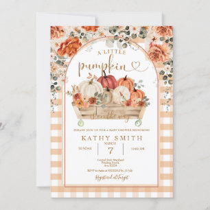 Gingham A little pumpkin is on the way Baby Shower Invitation